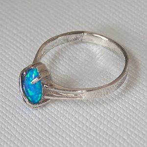 Vintage Blue Opal 925 Sterling Silver Ring Size 6.5, Stamped 925